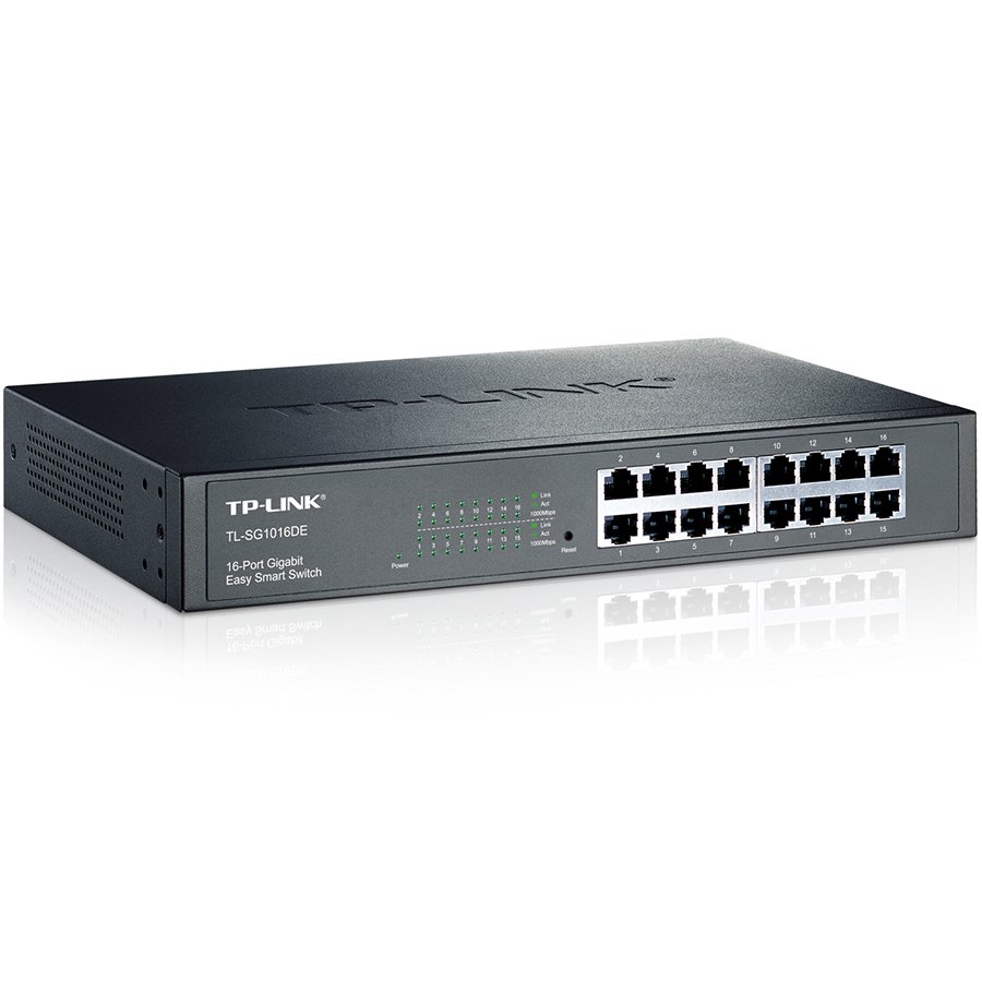 TP-LINK 16-Port Gigabit Easy Smart Switch, 16 10/100/1000Mbps RJ45 ports, MTU/Port/Tag-based VLAN, QoS, IGMP Snooping, 1U…