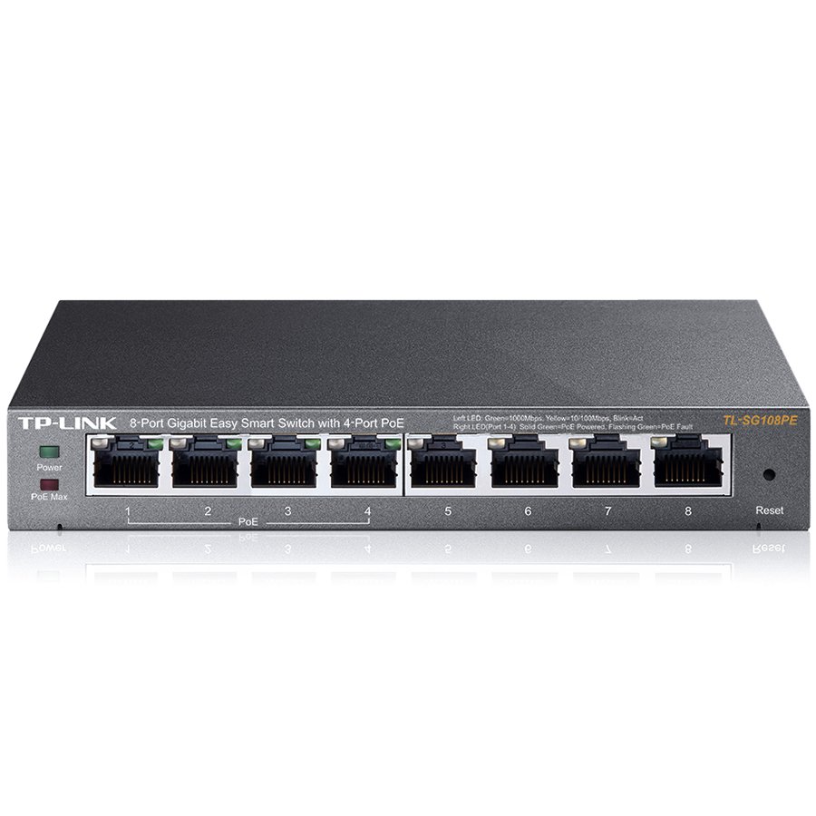 TP-Link TL-SG108PE 8-Port Gigabit Desktop PoE+ Easy Smart Switch, 8 Gigabit RJ45 ports including 4 PoE+ ports, 64W PoE Power supply, MTU/Port/Tag-based VLAN, QoS, IGMP Snooping, PoE Auto Recovery, PD Detection,Intelligent Power Management,steel case TP-Link TL-SG108PE 8-Port Gigabit Desktop PoE+ Easy Smart Switch, 8 Gigabit RJ45 ports including 4 PoE+ ports, 64W PoE Power supply, MTU/Port/Tag-based VLAN, QoS, IGMP Snooping, PoE Auto Recovery, PD Detection,Intelligent Power Management,steel case - Image 1