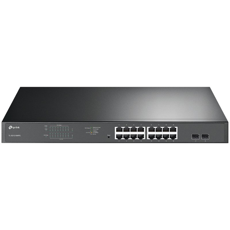 TP-Link TL-SG1218MPE 16-Port Gigabit PoE+ Easy Smart Switch,16 Gigabit PoE+ RJ45 Ports,2 x SFP, 2× combo gigabit SFP slots,802.3at/af,250W PoE Power,1U 19-inch Rack-mountable Steel Case,MTU/Port/Tag-based VLAN,QoS,IGMP Snooping,Web/Utility Management TP-Link TL-SG1218MPE 16-Port Gigabit PoE+ Easy Smart Switch,16 Gigabit PoE+ RJ45 Ports,2 x SFP, 2× combo gigabit SFP slots,802.3at/af,250W PoE Power,1U 19-inch Rack-mountable Steel Case,MTU/Port/Tag-based VLAN,QoS,IGMP Snooping,Web/Utility Management - Image 1