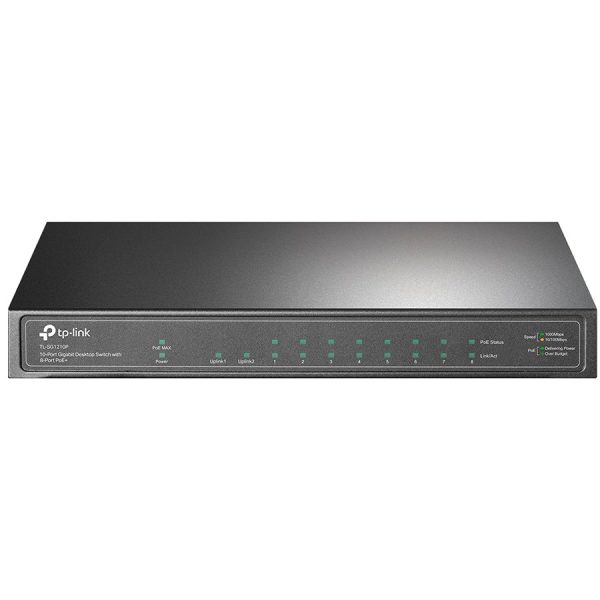 TP-Link SG1210P 10-Port Gigabit PoE+ Switch, 8 Gigabit PoE+ Ports, 1 Gigabit RJ45 Ports and 1 Gigabit SFP Slots, 802.3at/af…