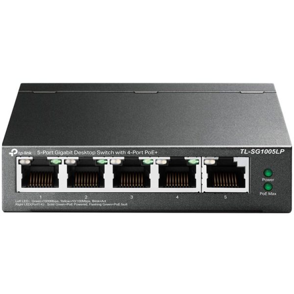 TP-Link TL-SG1005LP 5-Port Gigabit Unmanaged Switch with 4-Port PoE+, 802.3af/at PoE+, PoE budget 40W, 802.1p/DSCP QoS for…