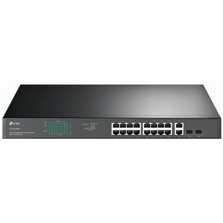 TP-LINK 18-port gigabit Unmanaged switch with 16 PoE+ ports, 18 10/100/1000Mbps RJ-45 port, 2 combo SFP ports, compliant…