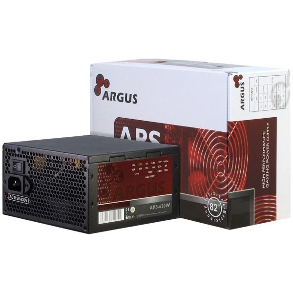 Power Supply INTER-TECH Argus APS 620W, efficiency 86.3%, dual rail (30A/30A), 120 mm silent fan with automatic control…