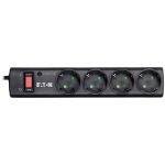 Eaton Protection Strip 4 DIN, 10A, Input: Schuko, Outputs: (4) Schuko; Power Cord Lenght 1m; Over voltage protection; On/Off switch; LED indication; 2yr warranty