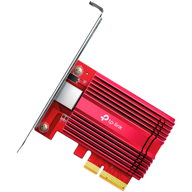 TPLink 10 Gigabit PCI Express Network Adapter, 1× PCI Express 3.0 x4, 1× RJ45 Gigabit/Megabit Port, 10 Gbps, 5 Gbps, 2.5 Gbps, 1 Gbps, and 100 Mbps Base-T connectivity; 1.5 m CAT6A Ethernet Cable, Standard/Low-Profile Brackets TPLink 10 Gigabit PCI Express Network Adapter, 1× PCI Express 3.0 x4, 1× RJ45 Gigabit/Megabit Port, 10 Gbps, 5 Gbps, 2.5 Gbps, 1 Gbps, and 100 Mbps Base-T connectivity; 1.5 m CAT6A Ethernet Cable, Standard/Low-Profile Brackets - Image 1