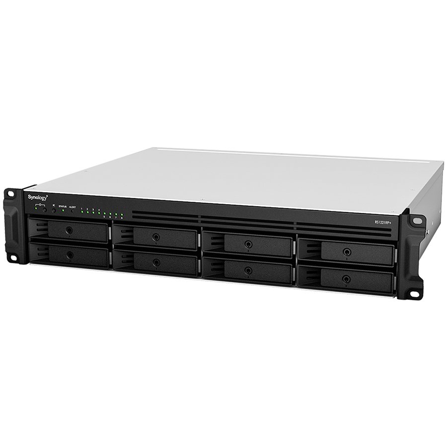 Synology RackStation RS1221RP+; Rack 2U, 8-bay 3.5''/2.5" SATA HDD/SSD, AMD Ryzen V1500B 4-core 2.2GHz; 4GB DDR4 ECC SODDIM,2x Memory slots; 4x RJ-45 1GbE LAN Port; 2xUSB 3.2; eSATA port; PCI Gen2x8 slot (x4 link); Redundant Power, 6.9 kg; 3yr wrnty Synology RackStation RS1221RP+; Rack 2U, 8-bay 3.5''/2.5" SATA HDD/SSD, AMD Ryzen V1500B 4-core 2.2GHz; 4GB DDR4 ECC SODDIM,2x Memory slots; 4x RJ-45 1GbE LAN Port; 2xUSB 3.2; eSATA port; PCI Gen2x8 slot (x4 link); Redundant Power, 6.9 kg; 3yr wrnty - Image 1