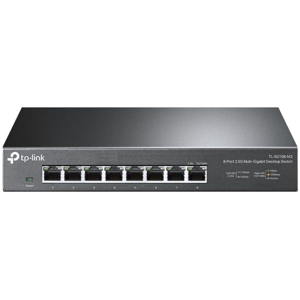 TP-LINK 8-port Desktop 2.5G Unmanaged switch, 8 100/1G/2.5G RJ-45 ports, Fanless design, 12V/1.5A DC power supply.