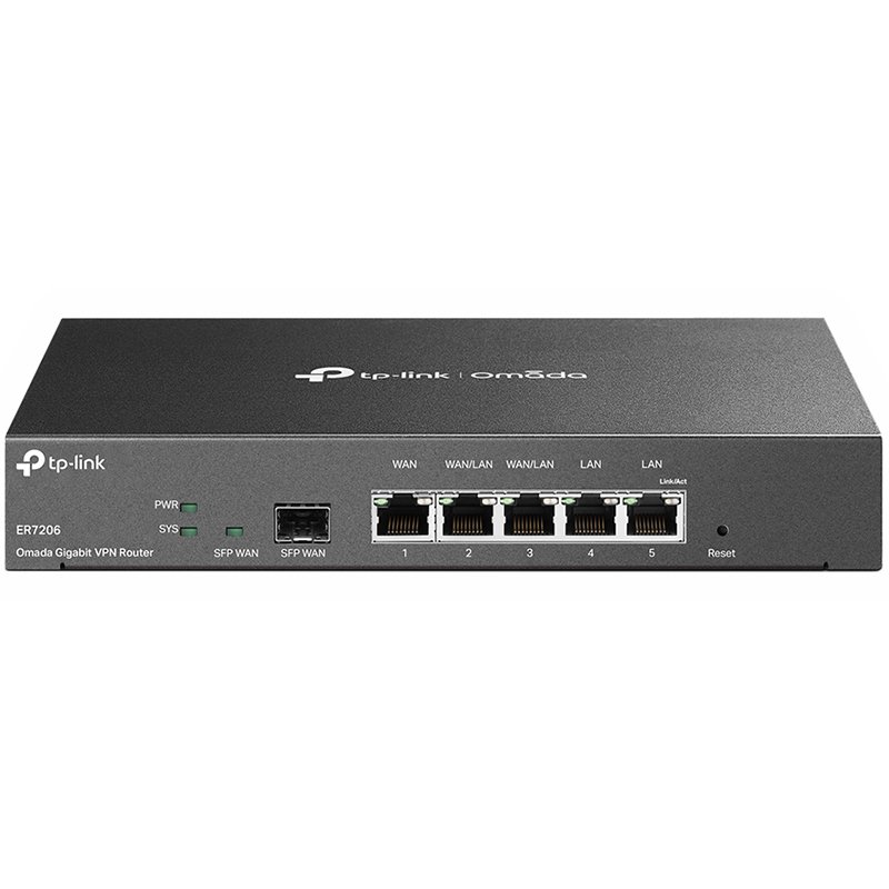 TP-Link ER7206 Omada Gigabit Multi-WAN VPN Router, 1× G SFP WAN Port, 1× G RJ45 WAN Port, 2× G WAN/LAN RJ45 Ports, 2× G RJ45 LAN port, 100 IPsec VPN Tunnels, 50 PPTP/L2TP VPN Tunnels, 50 OpenVPN Tunnels, 150000 Concurrent Sessions, Load Balance TP-Link ER7206 Omada Gigabit Multi-WAN VPN Router, 1× G SFP WAN Port, 1× G RJ45 WAN Port, 2× G WAN/LAN RJ45 Ports, 2× G RJ45 LAN port, 100 IPsec VPN Tunnels, 50 PPTP/L2TP VPN Tunnels, 50 OpenVPN Tunnels, 150000 Concurrent Sessions, Load Balance - Image 1
