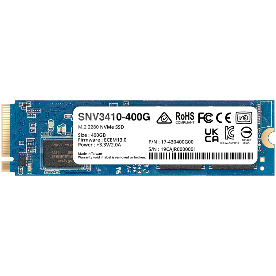 Synology SNV3410 400GB Enterprise NVMe m.2 2280 SSD, NVMe PCIe 3.0 x4, Read/Write(128 KB, QD32) 3,000 /750 MB/s, MTBF : 1.8 million hours Synology SNV3410 400GB Enterprise NVMe m.2 2280 SSD, NVMe PCIe 3.0 x4, Read/Write(128 KB, QD32) 3,000 /750 MB/s, MTBF : 1.8 million hours - Image 1
