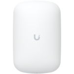 UBIQUITI U6 Extender; WiFi 6; 6 spatial streams; 115 m² (1,250 ft²) coverage; 300+ connected devices; Powered with standard AC wall outlet; Wireless uplink to UniFi WiFi.