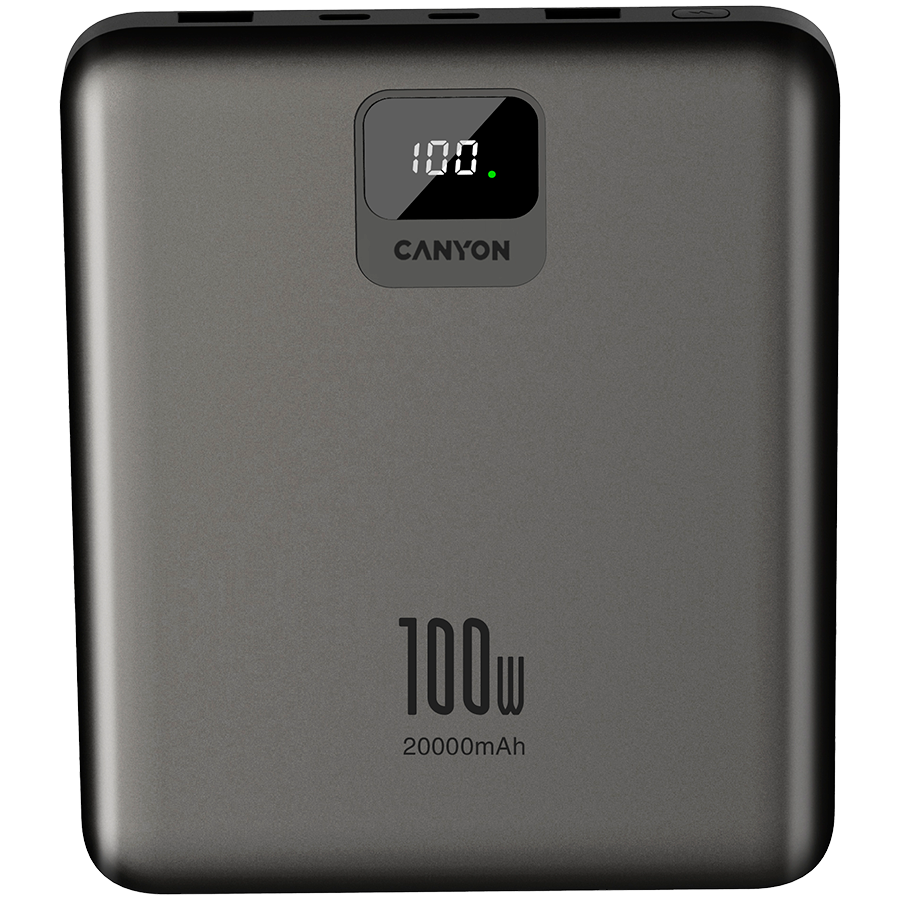 CANYON power bank PB-2008 LED FLAT 20000 mAh PD100W QC3.0 Tamno sivi CANYON power bank PB-2008 LED FLAT 20000 mAh PD100W QC3.0 Tamno sivi - Image 1