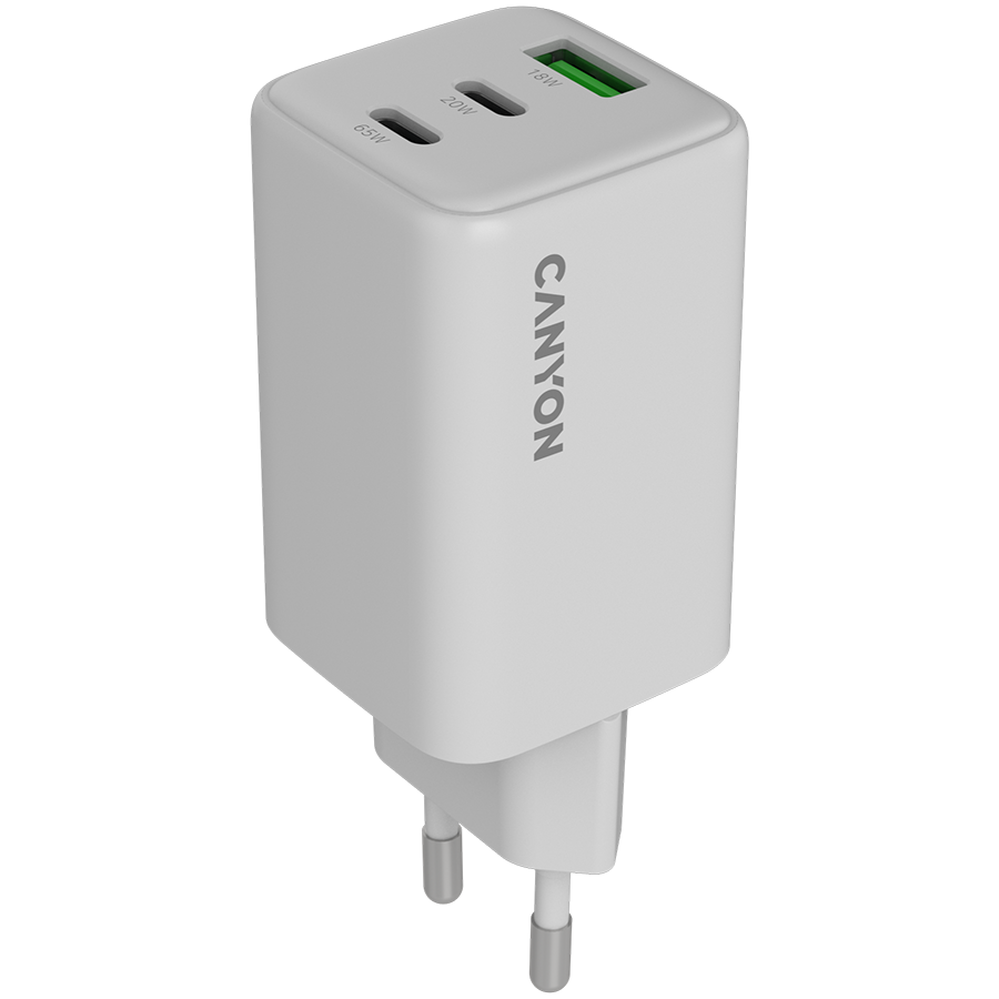 CANYON charger CU65ACC GaN 65W 2xPD 1xQC EU White CANYON charger CU65ACC GaN 65W 2xPD 1xQC EU White - Image 1