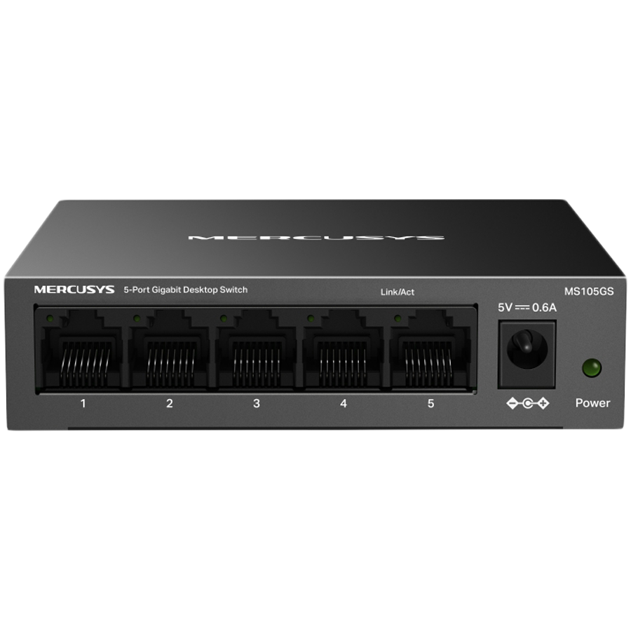 Mercusys MS105GS 5-Port Gigabit Desktop Switch, 5× Gigabit Ports, Desktop Steel Case, Wall Mounting, Plug and Play, Power Saving, Compact design, Green Ethernet technology, Silent Mercusys MS105GS 5-Port Gigabit Desktop Switch, 5× Gigabit Ports, Desktop Steel Case, Wall Mounting, Plug and Play, Power Saving, Compact design, Green Ethernet technology, Silent - Image 1