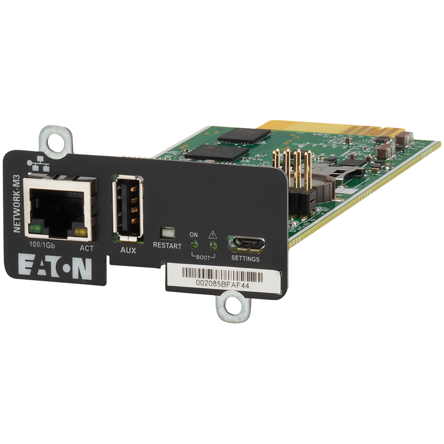 Eaton Network Managment Card - M3; Web/SNMP communications; Ethernet 10/100/1000BaseT; For UPS: 5P, 5PX, 5PX G2, 5SC Rack, 9PX, 9PXM, 9SX, 9130, Ferrups FX, 9E, 93PS, 91PS, 91PS Monoblock, 93E PDU: ATS rack PDU (EATS115, EATS120, EATS220) Eaton Network Managment Card - M3; Web/SNMP communications; Ethernet 10/100/1000BaseT; For UPS: 5P, 5PX, 5PX G2, 5SC Rack, 9PX, 9PXM, 9SX, 9130, Ferrups FX, 9E, 93PS, 91PS, 91PS Monoblock, 93E PDU: ATS rack PDU (EATS115, EATS120, EATS220) - Image 1