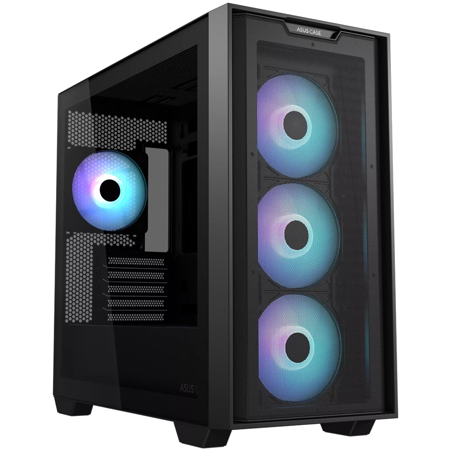 ASUS A21 PLUS Tempered Glass microATX case Black, support for hidden-connector motherboards, 360 mm radiators and 380 mm graphics cards, four pre-installed ARGB fans and clean cable management ASUS A21 PLUS Tempered Glass microATX case Black, support for hidden-connector motherboards, 360 mm radiators and 380 mm graphics cards, four pre-installed ARGB fans and clean cable management - Image 1