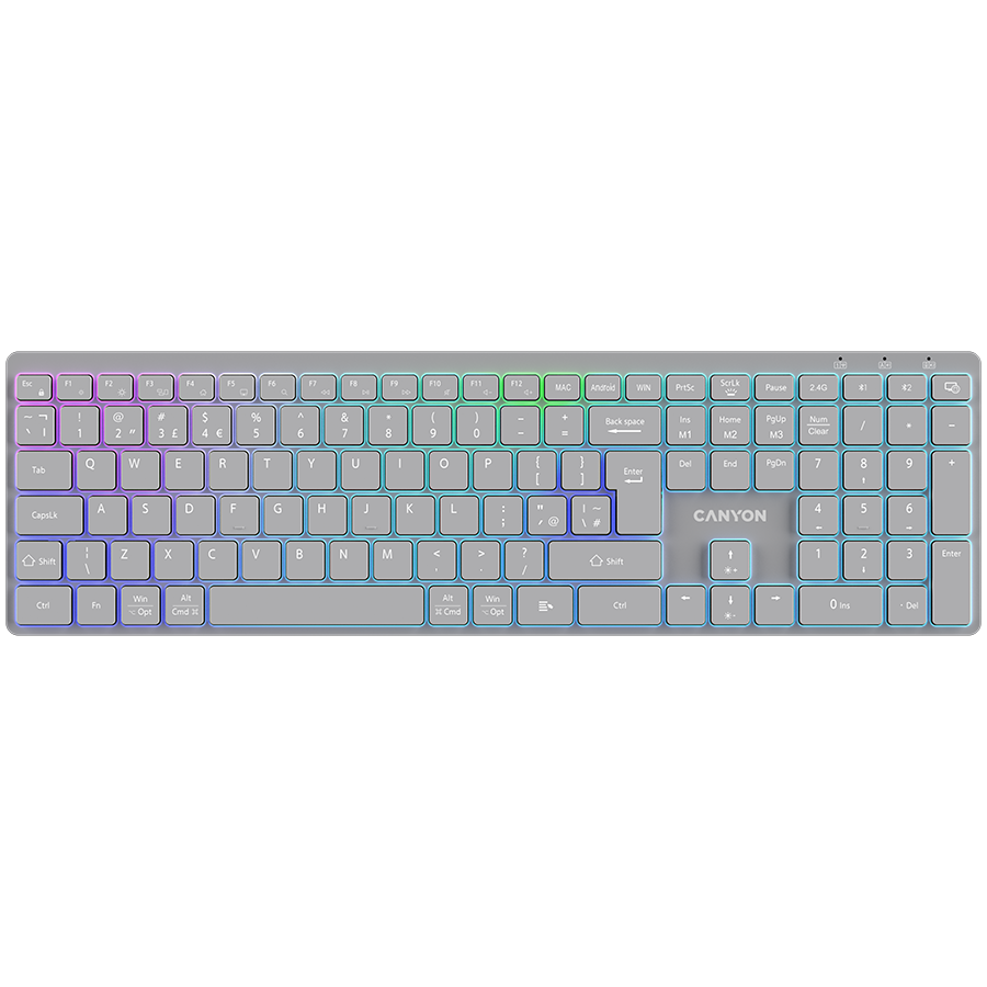 CANYON keyboard HKB-W11 UK/US RGB Dual Mode Wireless Grey CANYON keyboard HKB-W11 UK/US RGB Dual Mode Wireless Grey - Image 1