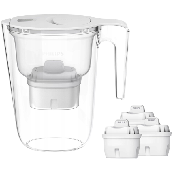 PHILIPS water filter jug AWP2933WHT4/10, Micro X-Clean, digital timer, incl. 4 filters, white