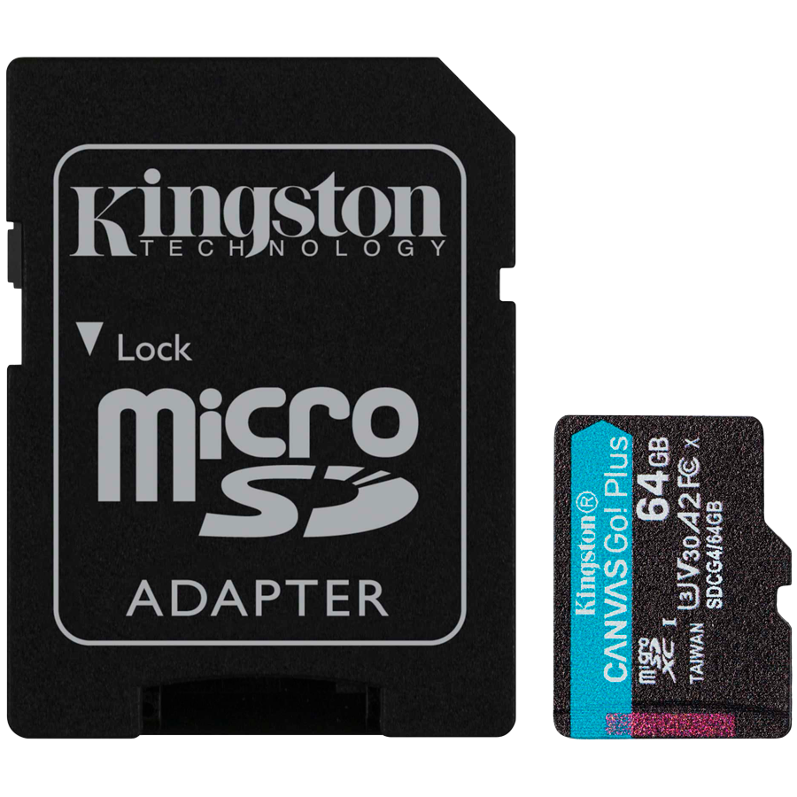Kingston 64GB microSDXC Canvas Go Plus Gen4 200MB/s A2 U3 V30 Card + Adapter Kingston 64GB microSDXC Canvas Go Plus Gen4 200MB/s A2 U3 V30 Card + Adapter - Image 1