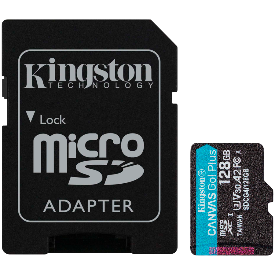 Kingston 128GB microSDXC Canvas Go Plus Gen4 200MB/s A2 U3 V30 Card + Adapter Kingston 128GB microSDXC Canvas Go Plus Gen4 200MB/s A2 U3 V30 Card + Adapter - Image 1