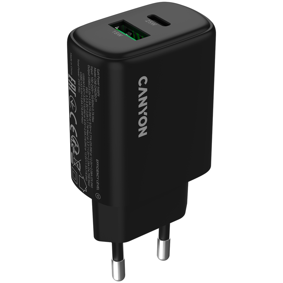 CANYON charger OnCharge 250 25W 1xPD 1xQC EU Black CANYON charger OnCharge 250 25W 1xPD 1xQC EU Black - Image 1