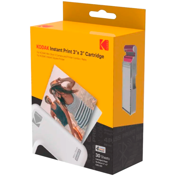 Kodak ICRG-330 4PASS 3 x 3 Inch (7.6 x 7.6 cm) Paper and Color Ribbon Integrated Cartridge, Compatible with Mini 3 Square…