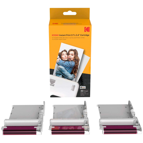 30 Pack Kodak 4PASS Real Photo (2.1"x3.4") Laminate Process Cartridge, All-in-One Paper and Color Ribbon Refill-Compatible…