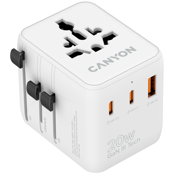 CANYON Travel Adapter OnTour 20 EU/UK/US/AUS 20W White
