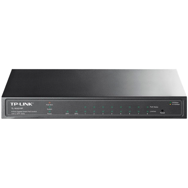TP-Link SG2210P Omada 10-Port Gigabit Smart Switch with 8 Gigabit PoE+ ports and 2 x SFP slots, 61W total PoE budget, Static…