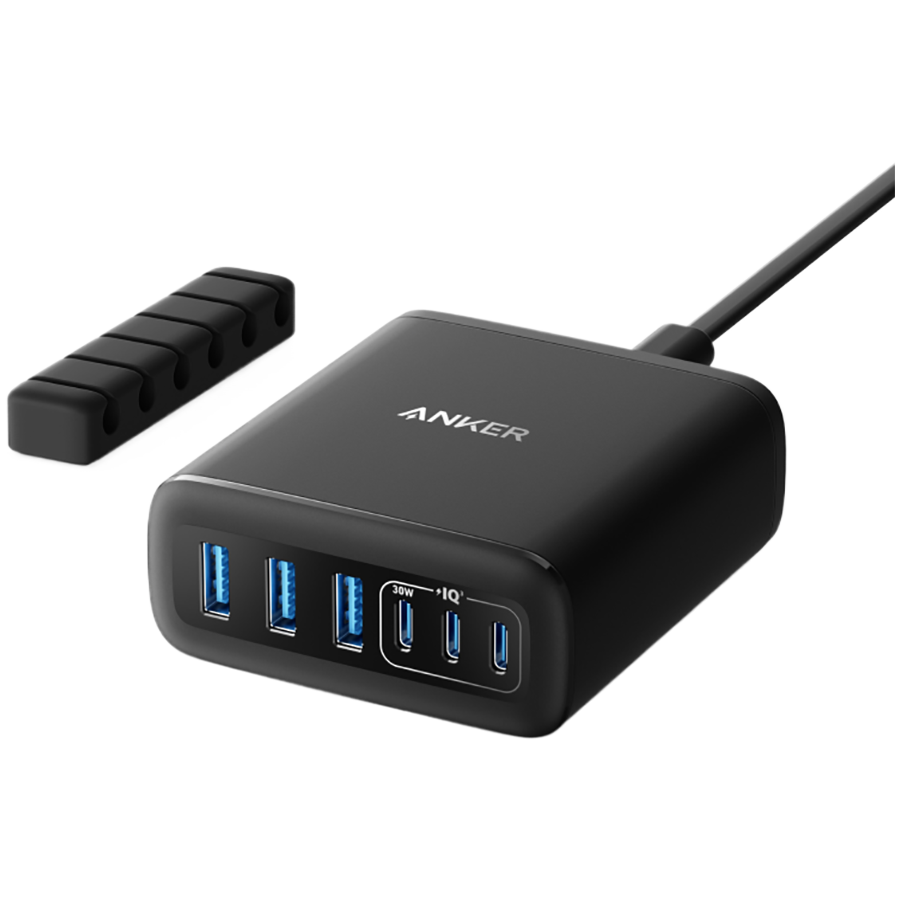 Anker Charger (112W, 6 Ports, GaN) Black Anker Charger (112W, 6 Ports, GaN) Black - Image 1