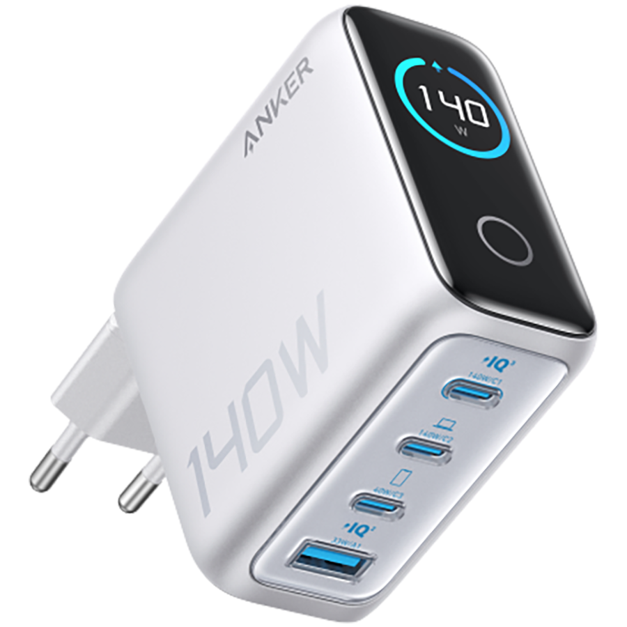 Anker Charger (140W, 4-Port, PD 3.1) with USB-C Cable Silver Anker Charger (140W, 4-Port, PD 3.1) with USB-C Cable Silver - Image 1