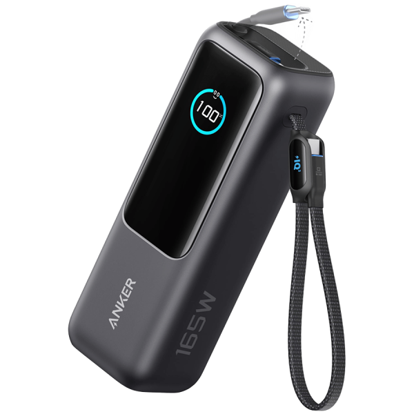 Anker Power Bank (25K, 165W, Built-In USB-C and Retractable Cable) Silver
