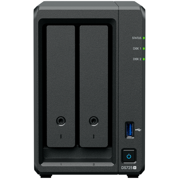 Synology DS725+, Tower, 2-Bays 3.5'' SATA HDD/SSD, 2 x M.2 2280 NVMe SSD, CPU AMD Ryzen R1600 dual-core (4-thread), max…