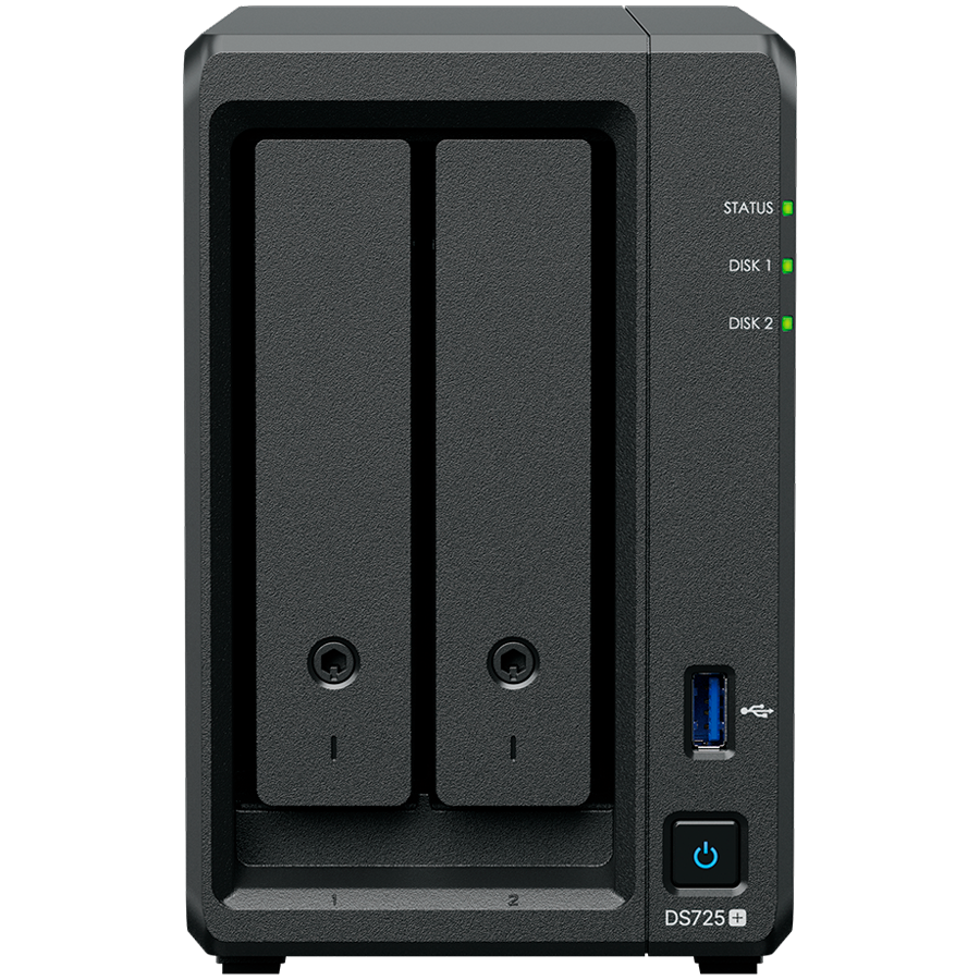 Synology DS725+, Tower, 2-Bays 3.5'' SATA HDD/SSD, 2 x M.2 2280 NVMe SSD, CPU AMD Ryzen R1600 dual-core (4-thread), max. boost up to 3.1 GHz, 4 GB DDR4 ECC SODIMM, 1 x 2.5 GbE, 1 x 1GbE, 1 x USB 3.2, 1 x eSATA USB-C, 1.51 kg, 3y Synology DS725+, Tower, 2-Bays 3.5'' SATA HDD/SSD, 2 x M.2 2280 NVMe SSD, CPU AMD Ryzen R1600 dual-core (4-thread), max. boost up to 3.1 GHz, 4 GB DDR4 ECC SODIMM, 1 x 2.5 GbE, 1 x 1GbE, 1 x USB 3.2, 1 x eSATA USB-C, 1.51 kg, 3y - Image 1