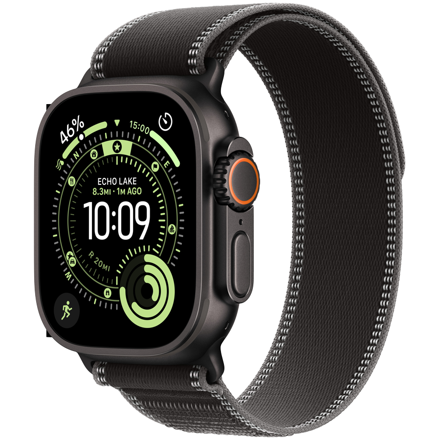 Apple Watch Ultra 3 Cellular 49mm Black Titanium Case with Black/Charcoal Trail Loop - M/L Apple Watch Ultra 3 Cellular 49mm Black Titanium Case with Black/Charcoal Trail Loop - M/L - Image 1