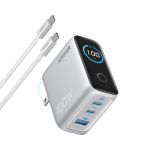 Anker Charger (100W, 3 Ports, Smart Display) Silver