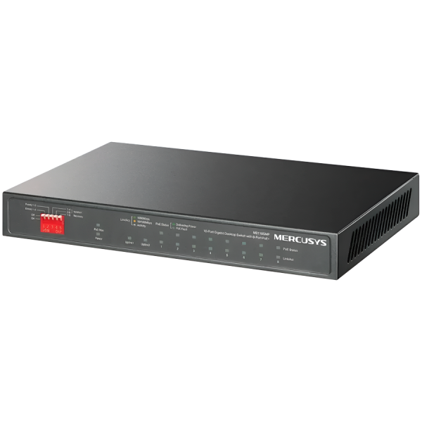 Mercusys MS112GMP 12-Port Gigabit Desktop Switch with 8-Port PoE+, 8x G PoE+ Ports, 2x G Non-PoE Ports, 2x G SFP Slots, 110…