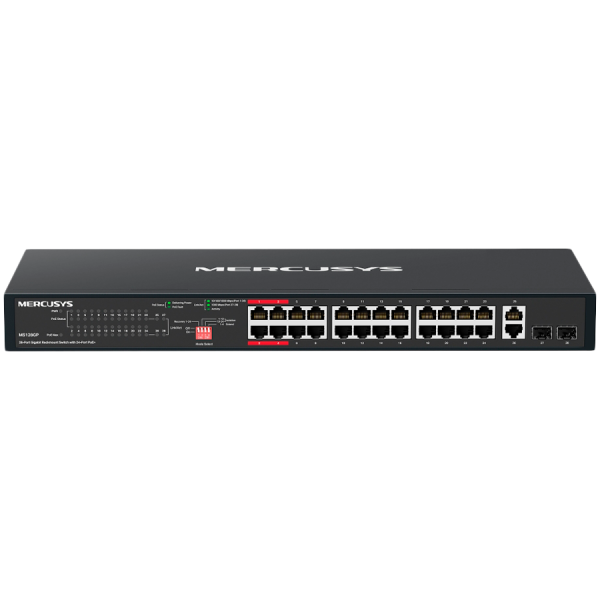 Mercusys MS128GP 28-Port Gigabit Rackmount Switch with 24-Port PoE+, 24x Gigabit PoE+ Ports, 2x Gigabit Non-PoE Ports, and…