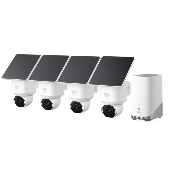 Anker, eufy SoloCam E42 4xCam+1xHomeBase3+4xSolarPanel White, Ultra HD 4K, AI Motion Detection and Smart Tracking, 360…
