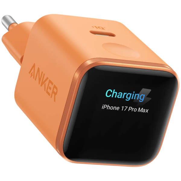 Anker Nano Charger (45W, Smart Display) Orange, Smart iPhone Recognition With Care Mode, 45W Max Fast Charging with Smart…