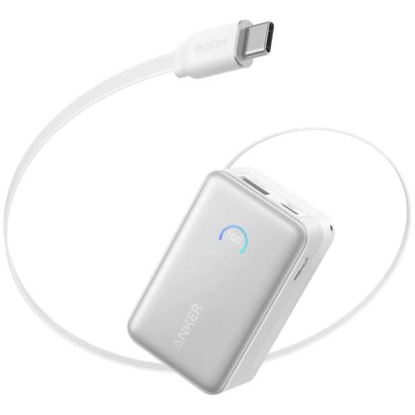 Anker Nano Power Bank (10K, 45W, Built-In Retractable USB-C Cable) White, Smart Display, 70 cm Retractable USB-C Cable, 1x…