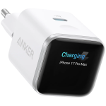 Anker Nano Charger (45W, Smart Display) White, Smart iPhone Recognition With Care Mode, 45W Max Fast Charging with Smart Power Adjustment, Pocket Size, Powered by GaN