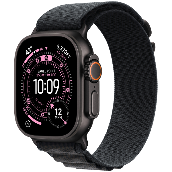 Apple Watch Ultra 3 Cellular 49mm Black Titanium Case with Black Titanium Milanese Loop - Medium