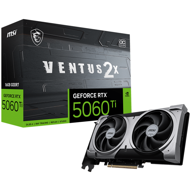 MSI Ventus GeForce RTX 5060 Ti 16GB GDDR7 PCI Express 5.0 x 16 (use x8) Graphics Card RTX 5060 Ti 16G VENTUS 2X OC PLUS MSI Ventus GeForce RTX 5060 Ti 16GB GDDR7 PCI Express 5.0 x 16 (use x8) Graphics Card RTX 5060 Ti 16G VENTUS 2X OC PLUS - Image 1