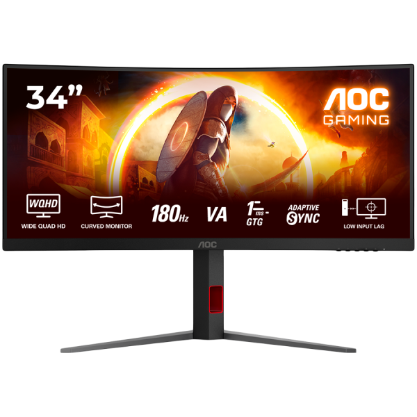 AOC Monitor Gaming CU34G4 Curved 34" Fast VA, 3440x1440, 180Hz, 0.5ms MPRT (1ms GtG), 300 cd/m2, 2500:1, 1500R, Adaptive…
