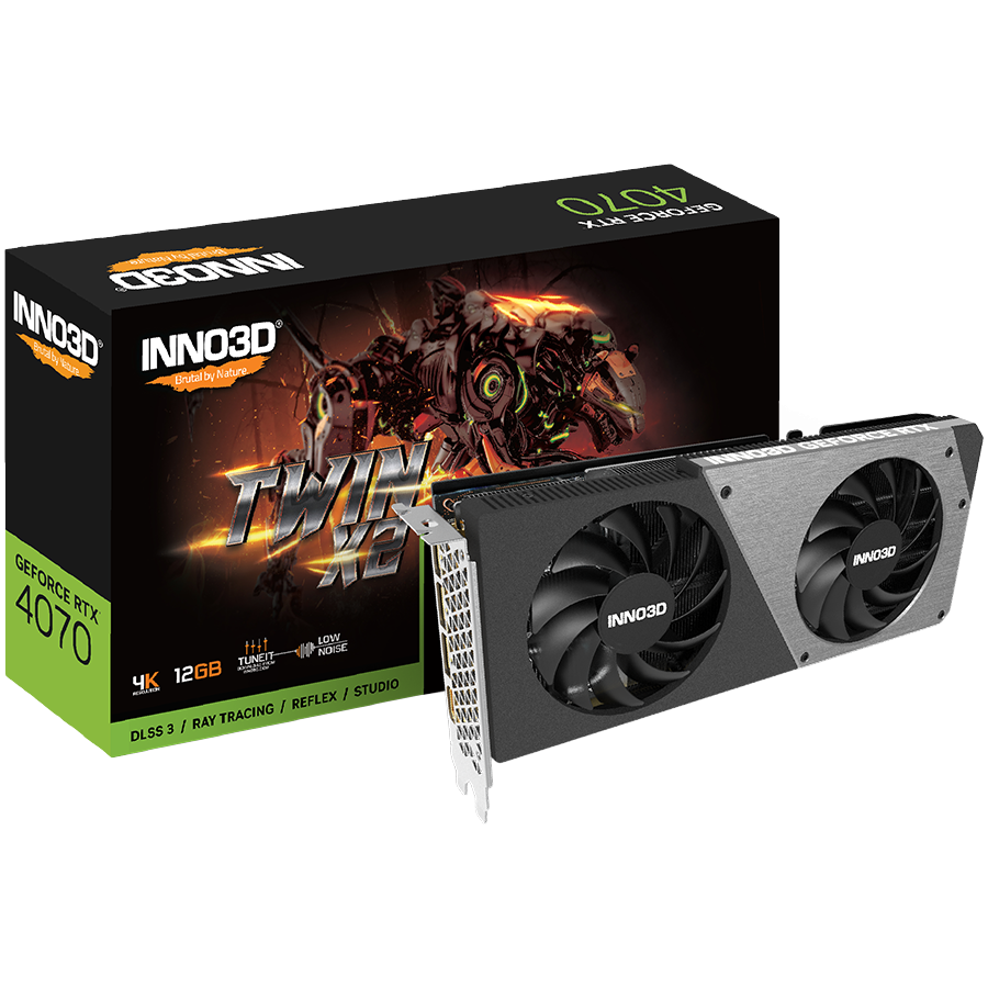 INNO3D NVIDIA GEFORCE RTX 4070 TWIN X2 12GB GDDR6X 192bit, 2475 MHz / 21Gbps, 3x DP, 1x HDMI, 2x Fan, 2 slot INNO3D NVIDIA GEFORCE RTX 4070 TWIN X2 12GB GDDR6X 192bit, 2475 MHz / 21Gbps, 3x DP, 1x HDMI, 2x Fan, 2 slot - Image 1