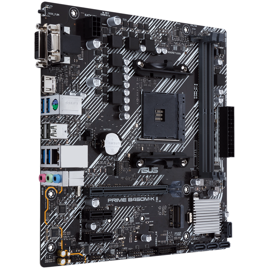 ASUS PRIME B450M-K II AM4 mATX MB - AMD B450 2xDIMM DDR4 1xM.2 4xSATA PCIe 3.0 1Gb Ethernet 1xD-SUB 1xDVI-D 1xHDMI ASUS PRIME B450M-K II AM4 mATX MB - AMD B450 2xDIMM DDR4 1xM.2 4xSATA PCIe 3.0 1Gb Ethernet 1xD-SUB 1xDVI-D 1xHDMI - Image 1