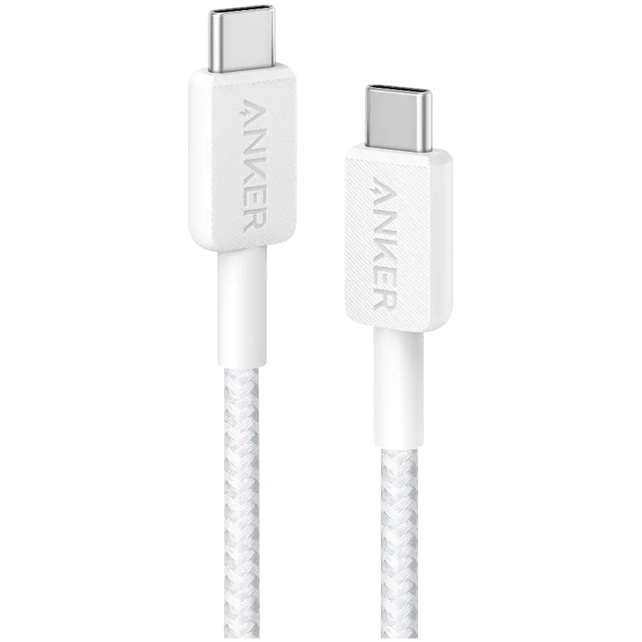 Anker 322 USB-C to USB-C Cable 90 cm Braided White Anker 322 USB-C to USB-C Cable 90 cm Braided White - Image 1